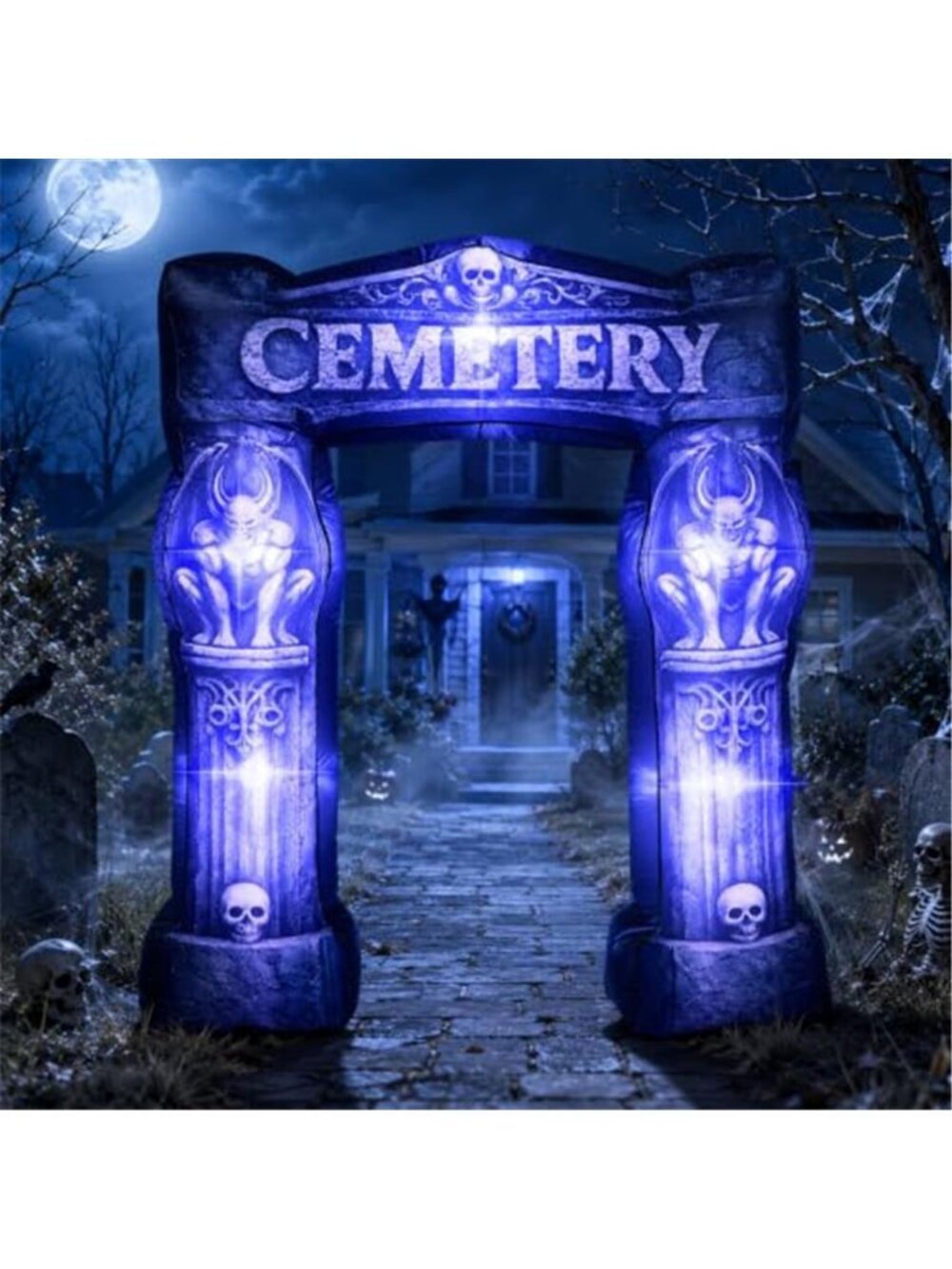 9 Ft Halloween Inflatable Cemetery Archway Decor with Built-in LED Lights